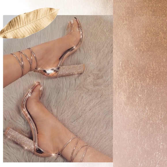 Ankle Strap Clear Peep Toe Gold Heel Pump Sandal - Picture 3 of 8